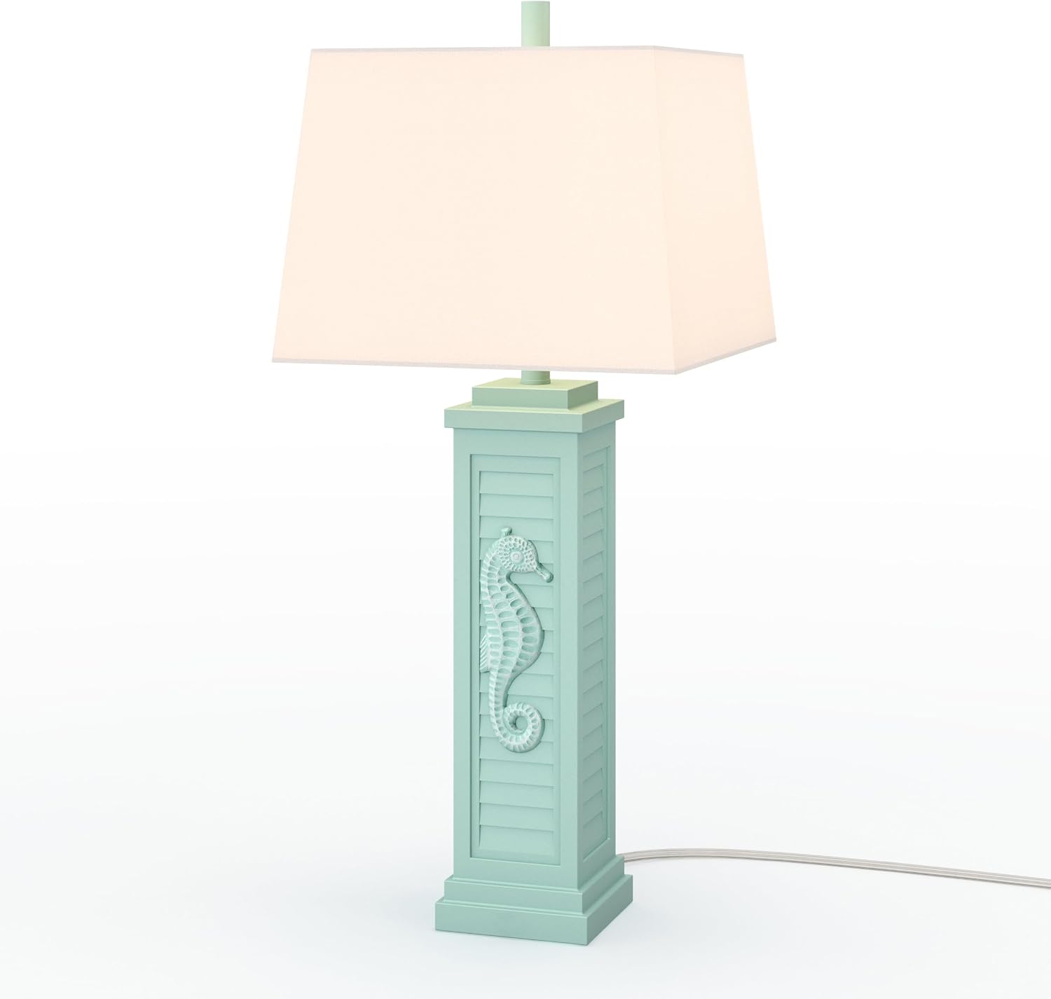 Lux Lighting Sea Horse Shutter 32' Teal Blue/Green Coastal Lamp with USB Charging Port (Set of 2) 3-Way Switch
