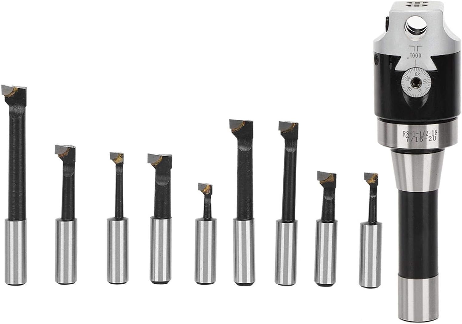 Boring Head Set 9pcs 2' w/R8 Shank 1/2' Carbide Boring Bar Set Bridgeport CNC Milling Set Mechanical Accessory