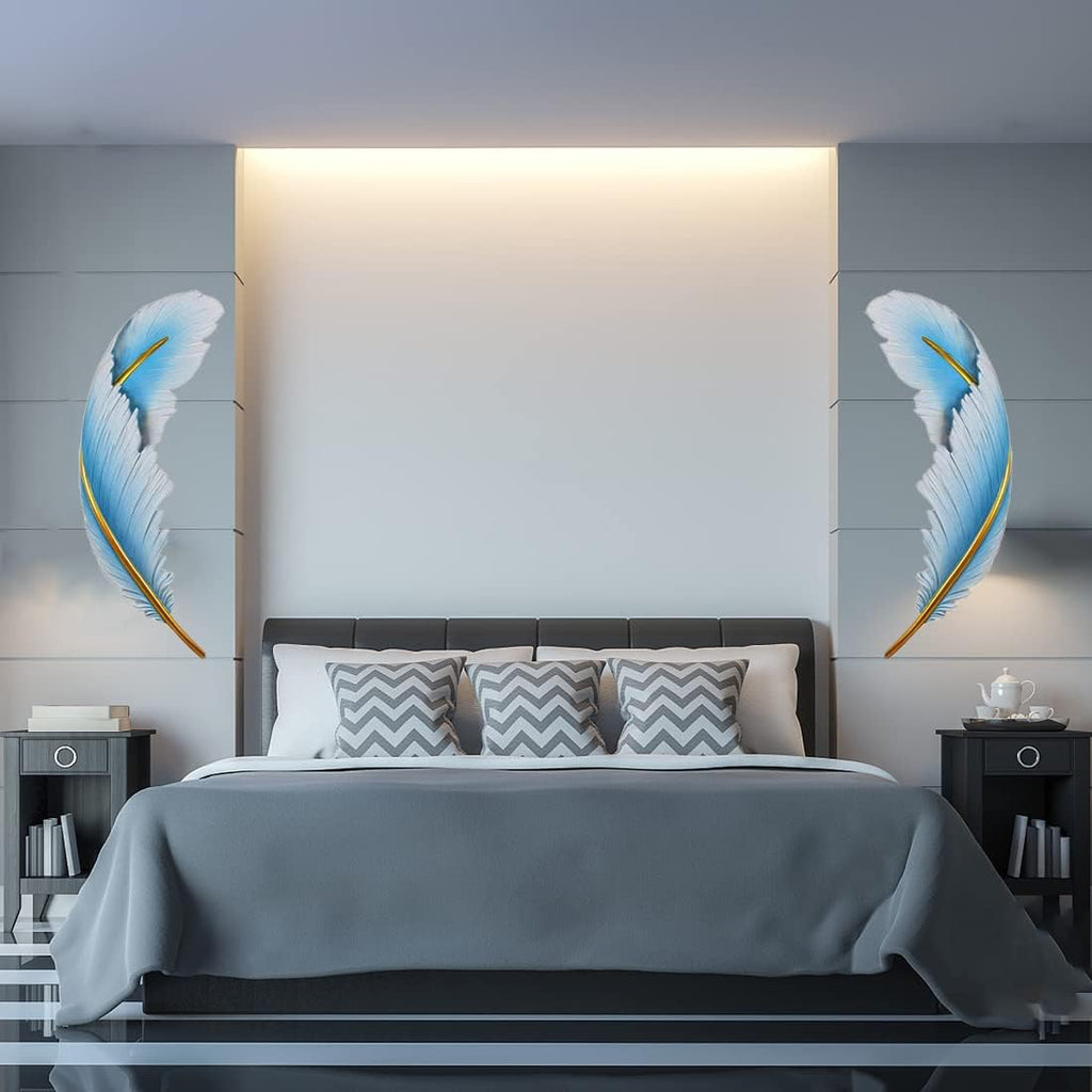 Dimmable Wall Lamp Set of 2 LED Wall Mount Light Fixtures Blue Feather Design Mid-Century Modern Feather Wall Lamp for Bedroom Living Dining Room Hallway