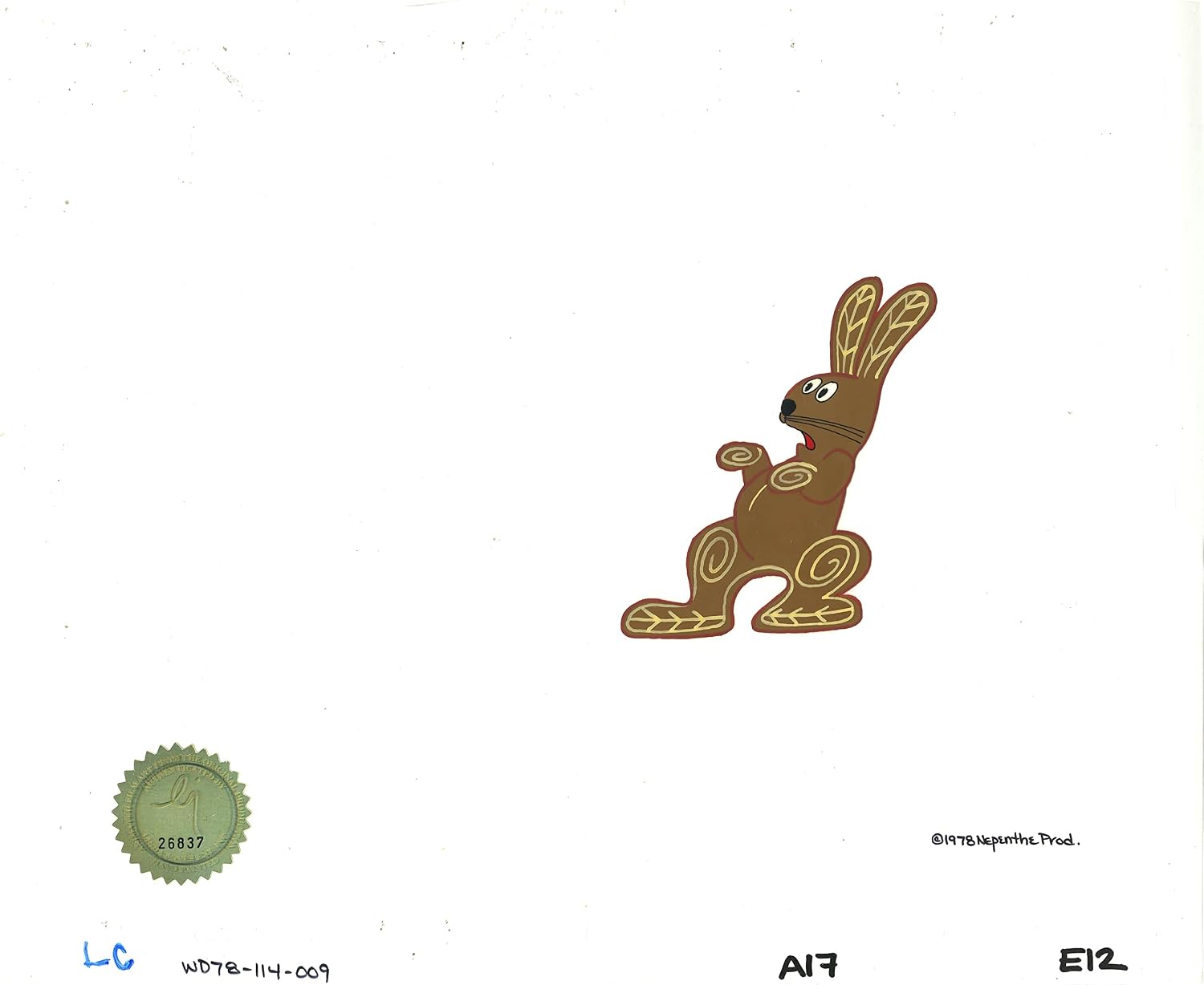 Watership Down Opening Fable El-ahrairah 1978 Production Animation Cel with LJE Seal and COA 114-009
