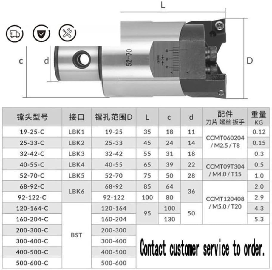 RBH Double-Edged CNC Adjustable BT30 BT40 SK40 Tool Holder RBH Boring Bar Boring Cutter Boring Handle LBK Rough Head(RBH90-122)