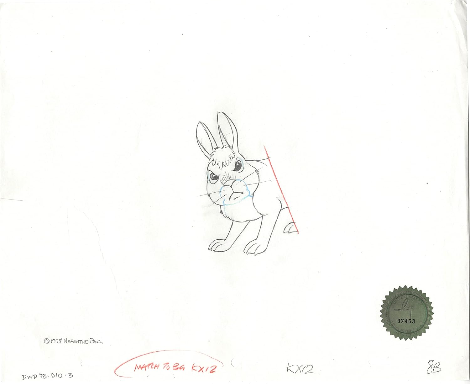 Watership Down 1978 Production Animation Cel Drawing of Bigwig with Linda Jones Seal and Certificate of Authenticity 010-003