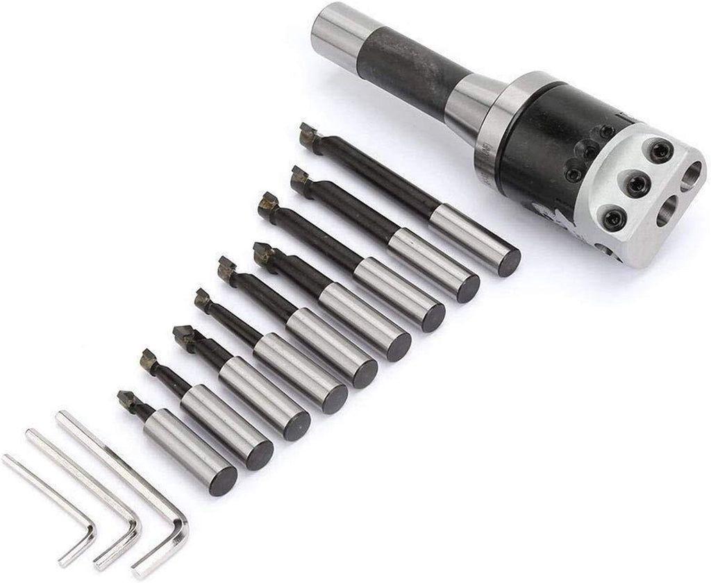 2 Boring Head R8 Shank Holder Boring Head Set with 1/2 Indexable Boring Bars 13 PCS Carbide Boring Head Tool Set,