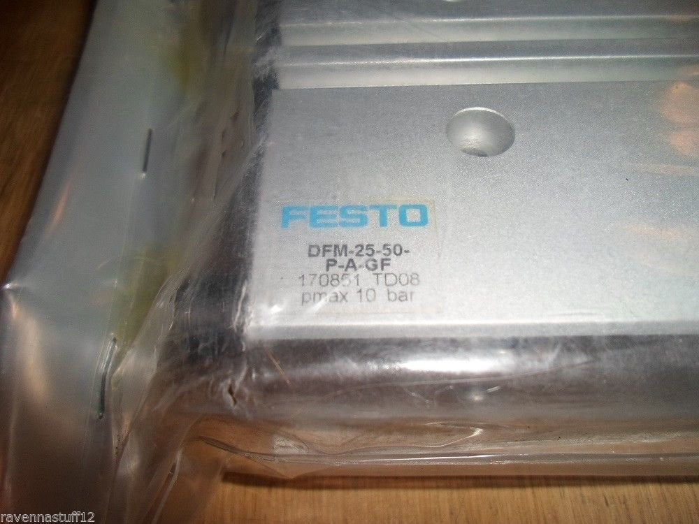 FESTO DFM-25-50-P-A-GF (170851), 1.5-10 BAR, 25 MM BORE, 50 MM STROKE, DOUBLE-ACTING, ELASTIC CUSHIONING RINGS/PADS AT BOTH ENDS, G1/8 PNEUMATIC CONNECTION, GUIDED ACTUATOR, NBR SEALS, SERIES DFM, SLI