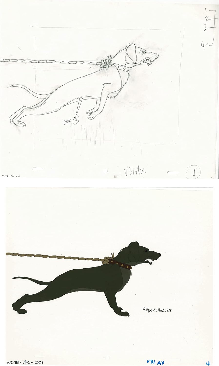 2 lot Watership Down 1978 production Animation Cel AND Key Drawing 130-1