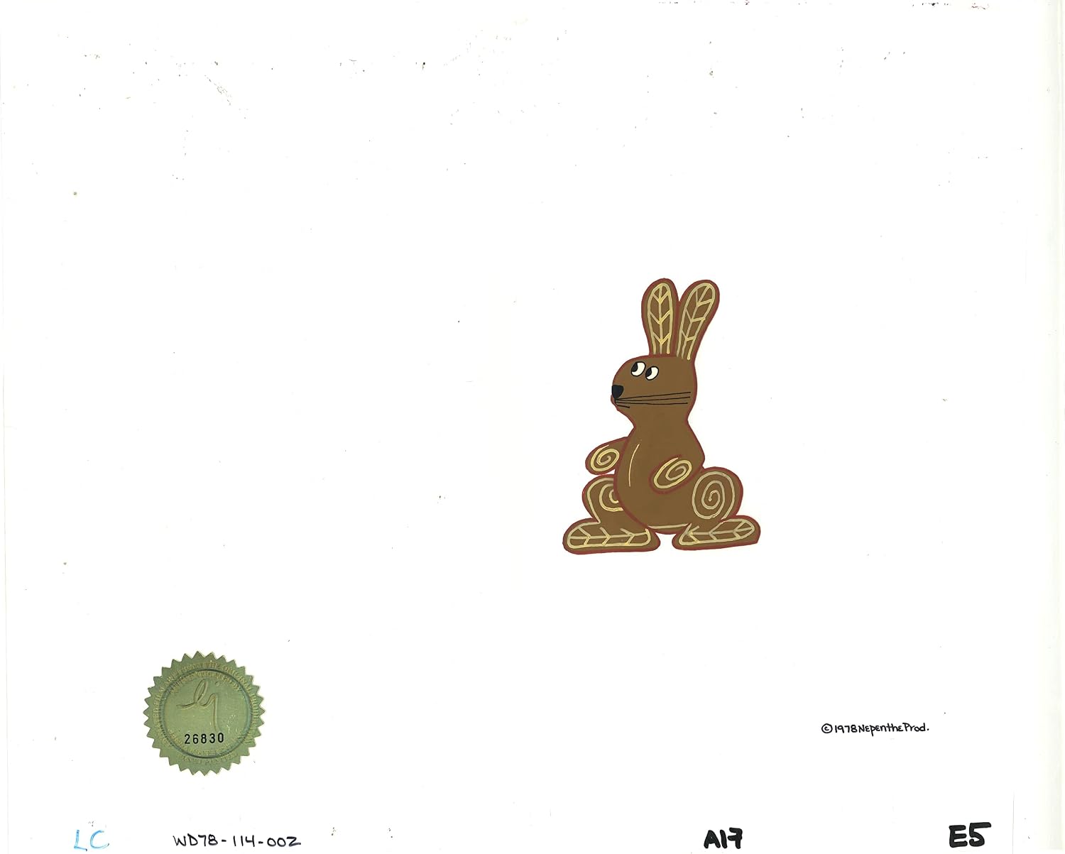 Watership Down Opening Fable El-ahrairah 1978 Production Animation Cel with LJE Seal and COA 114-002
