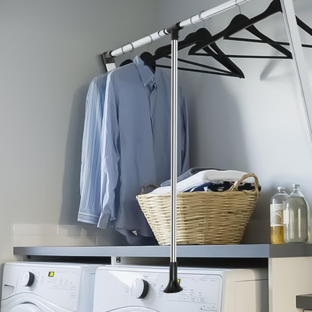 Pull Down Closet Rod, 60 lbs Load Capacity, Stainless Steel Adjustable 35-46.5 inches Soft-Close Wardrobe Lift Rail Organizer for Hanging Clothes, Two-way Buffering Side & Back Mounted Closet Rod