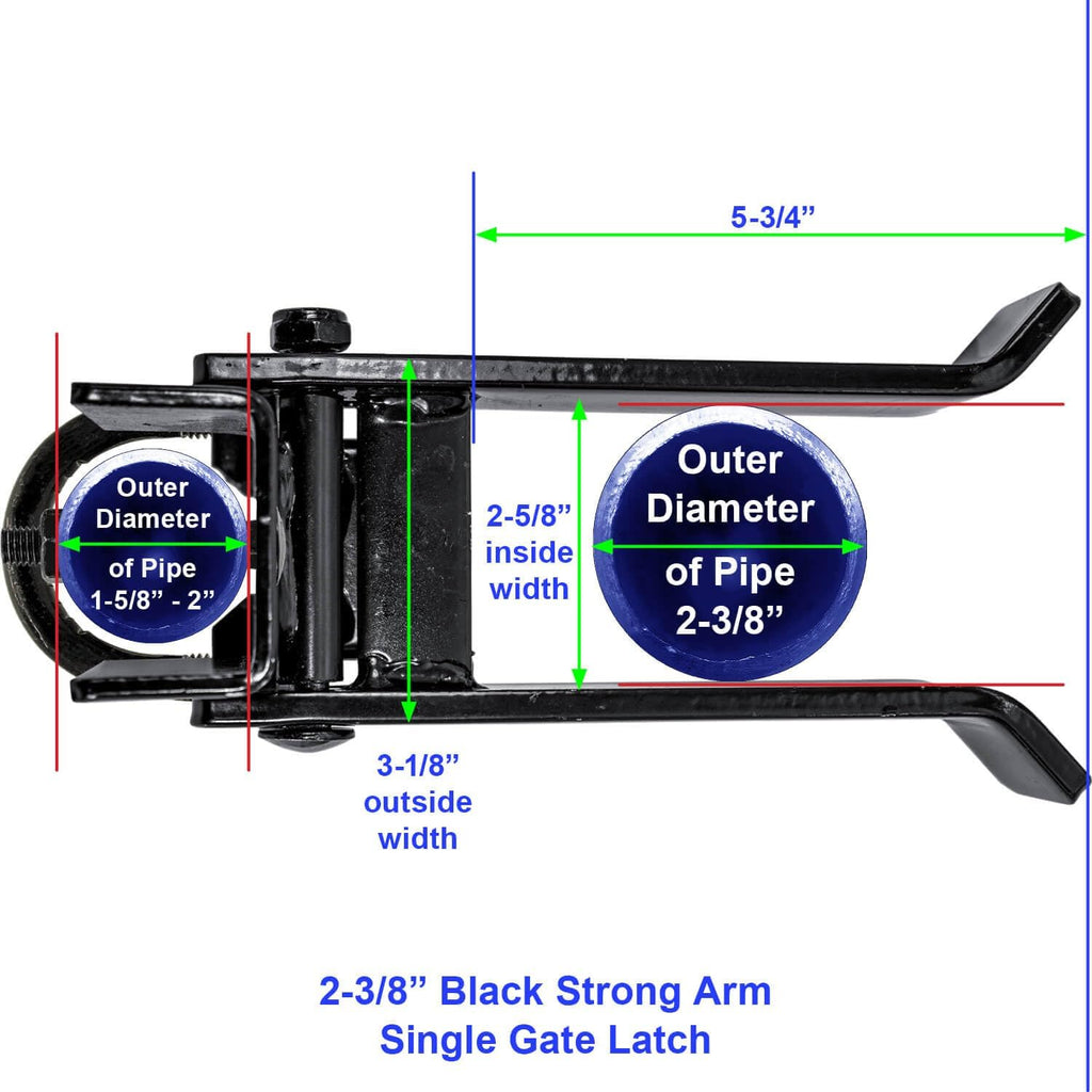 Black 3' Fulcrum Latch Single Gate Fulcrum Latch. Fits 1-5/8' or 1-7/8' Gate Frame. Latches to 3' Post. Powder Coated for Corrosion Protection. CASE Qty 5