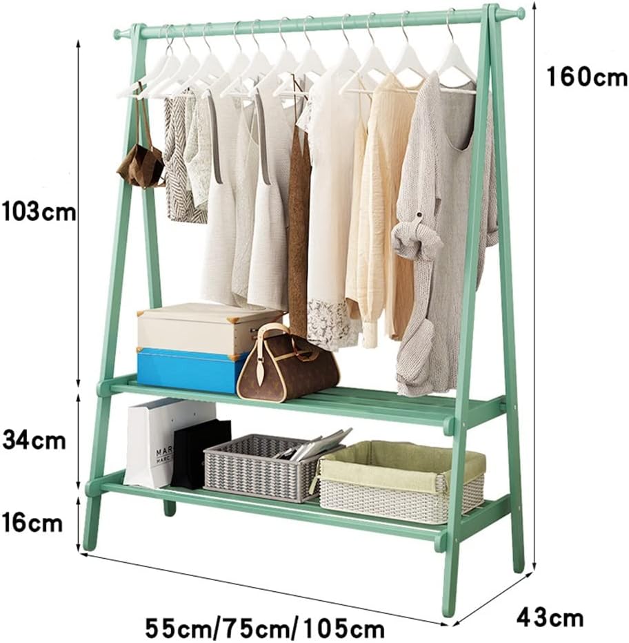 Coat Rack, Bamboo Garment Rack 2 Tier Storage Shelves Clothes Hanging Rack With 2 Side Hooks Clothing Rack Portable Wardrobe Closet Organizer Load Up To 70kg