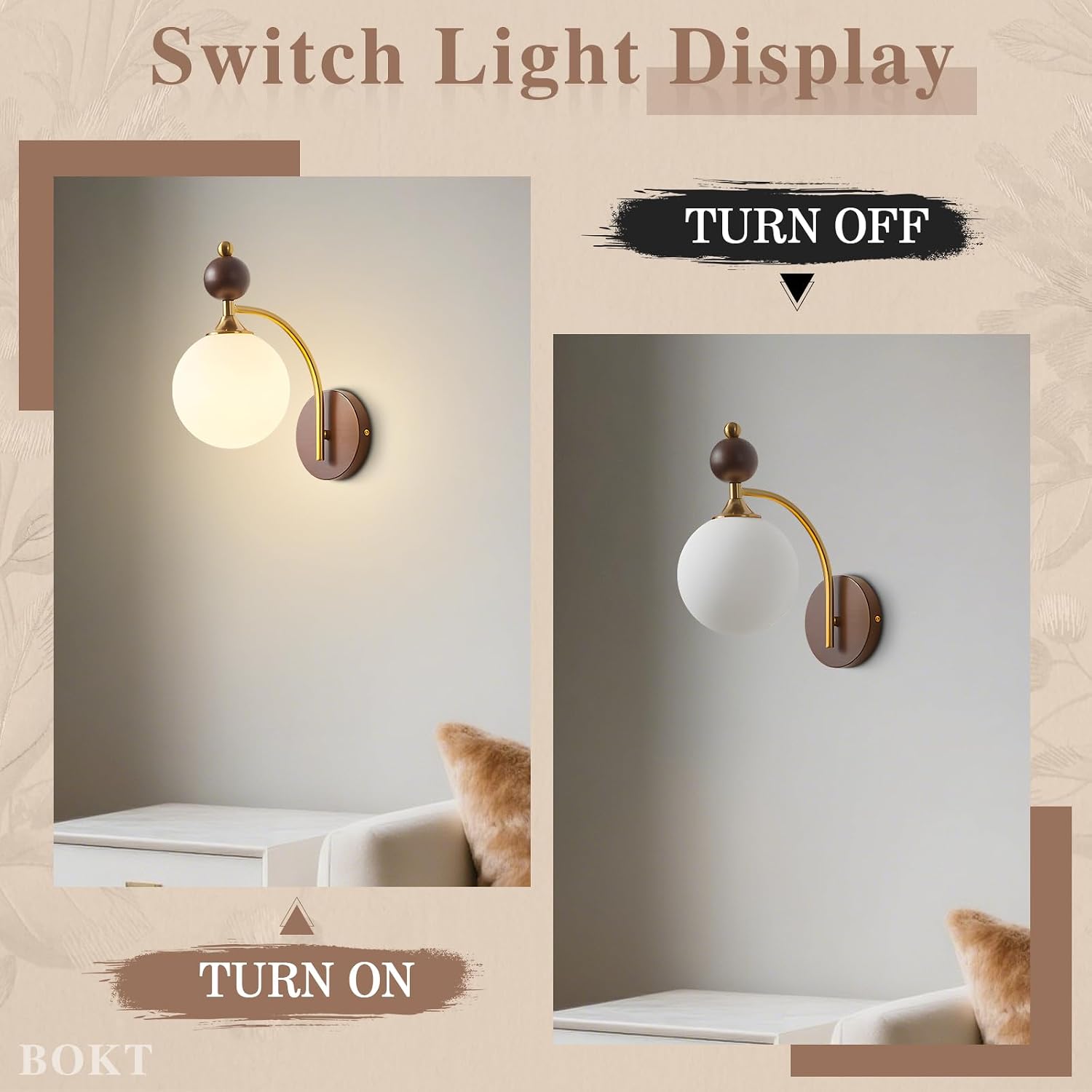 BOKT Wall Sconces Set of Two Hard Wired Vintage Gold and White Lampshade Light Fixtures Dining Room Glass Sconces Set of 2 Beside Wall Mounted Lamp for Kitchen Hallway