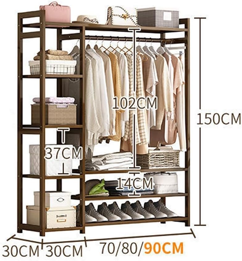 Bamboo Coat Stand with Storage Shelves and Compartments Portable Clothes Rack for Bedroom and Entryway