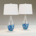 Marnie 27 3/4' Tall Curved Modern Coastal Table Lamps Set of 2 Blue Art Glass Fabric White Shade Living Room Bedroom Bedside Nightstand House Office Home Reading (Colors May Vary) - 360 Lighting