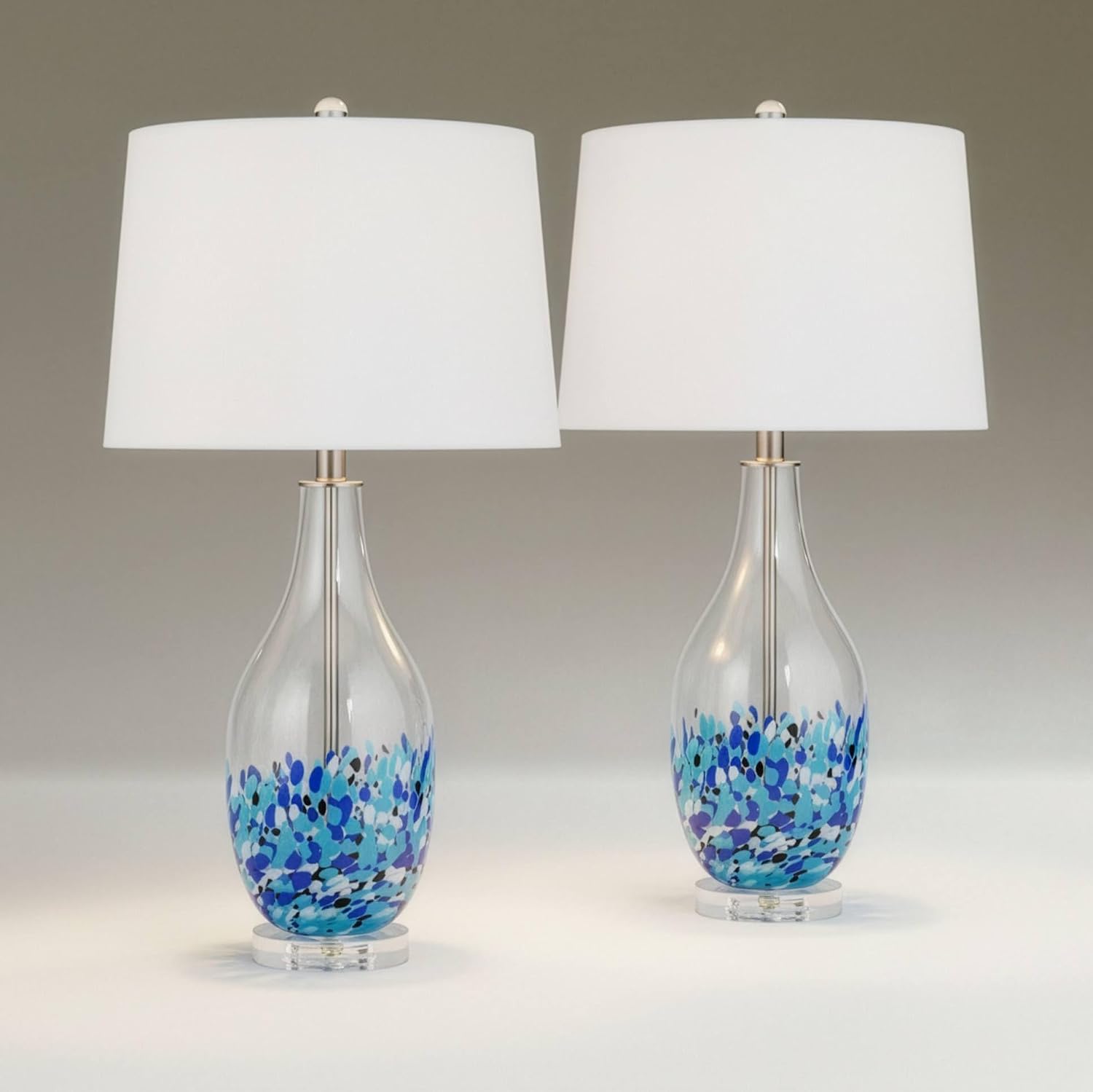 Marnie 27 3/4' Tall Curved Modern Coastal Table Lamps Set of 2 Blue Art Glass Fabric White Shade Living Room Bedroom Bedside Nightstand House Office Home Reading (Colors May Vary) - 360 Lighting