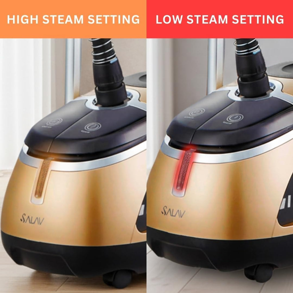 SALAV Professional Garment Steamer 1500W with Foot Pedal Control | 45s Fast Heat Up, 1.8L Tank, Up to 1 Hour Continuous Steam, Stainless Steel Nozzle & Wheels – Gold
