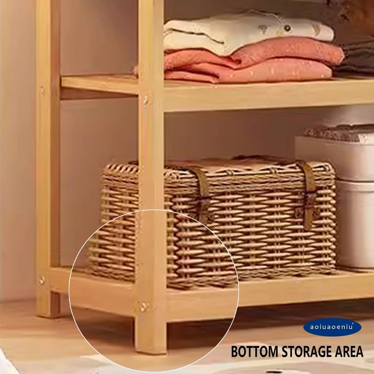 Portable Bamboo Clothes Rail with 2 Hanging Rods and 11 Storage Shelves Height: 160CM Wood Color Ideal for Hallway Entryway Bedroom (110/120/130/140/160CM)