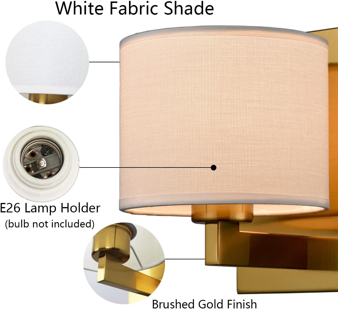 SAMTEEN Gold Wall Sconces Set of Two Mid Century Modern Brass Sconces Wall Lighting with Drum Shade Wall Lamp for Bedroom Hallway Foyer Living Room