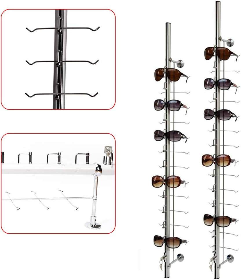 10-Piece Set Lockable Eyeglasses Sunglasses Rack Holder Wall-Mounted Eyeglass Frame Display Stand Aluminium Eyeglass Holder for Multiple Glasses