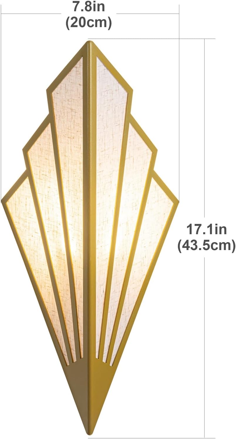 Battery Operated Wall Sconces Set of 2,Not Hard Wired Fabric Shade Triangle Remote Control Wall Lights, Wireless Lamp Fixture for Bedroom, Living Room, Bathroom, Hallway (Color : Gold)