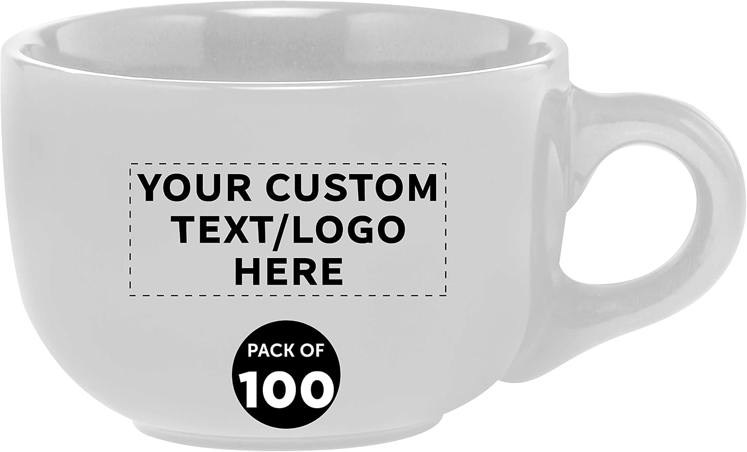 Custom Ceramic Cappuccino Mugs 18 oz. Set of 100, Personalized Bulk Pack - Perfect for Coffee, Tea, Espresso, Hot Cocoa, Other Beverages - White