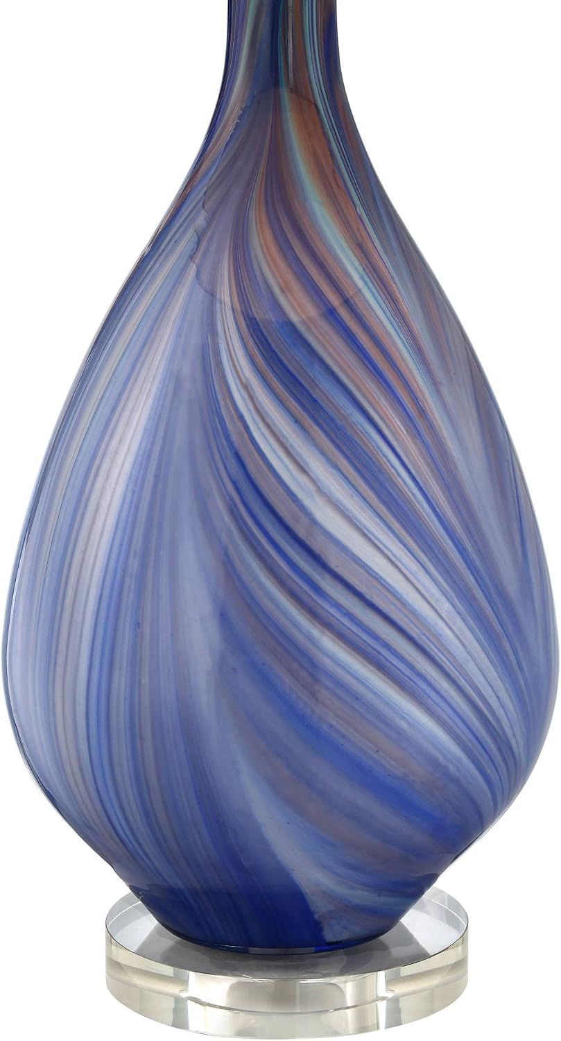 Possini Euro Design Taylor 29' Tall Teardrop Modern Coastal End Table Lamps Set of 2 Blue Art Glass Living Room Bedroom Bedside Nightstand House Office Home Reading White Shade (Colors May Vary)