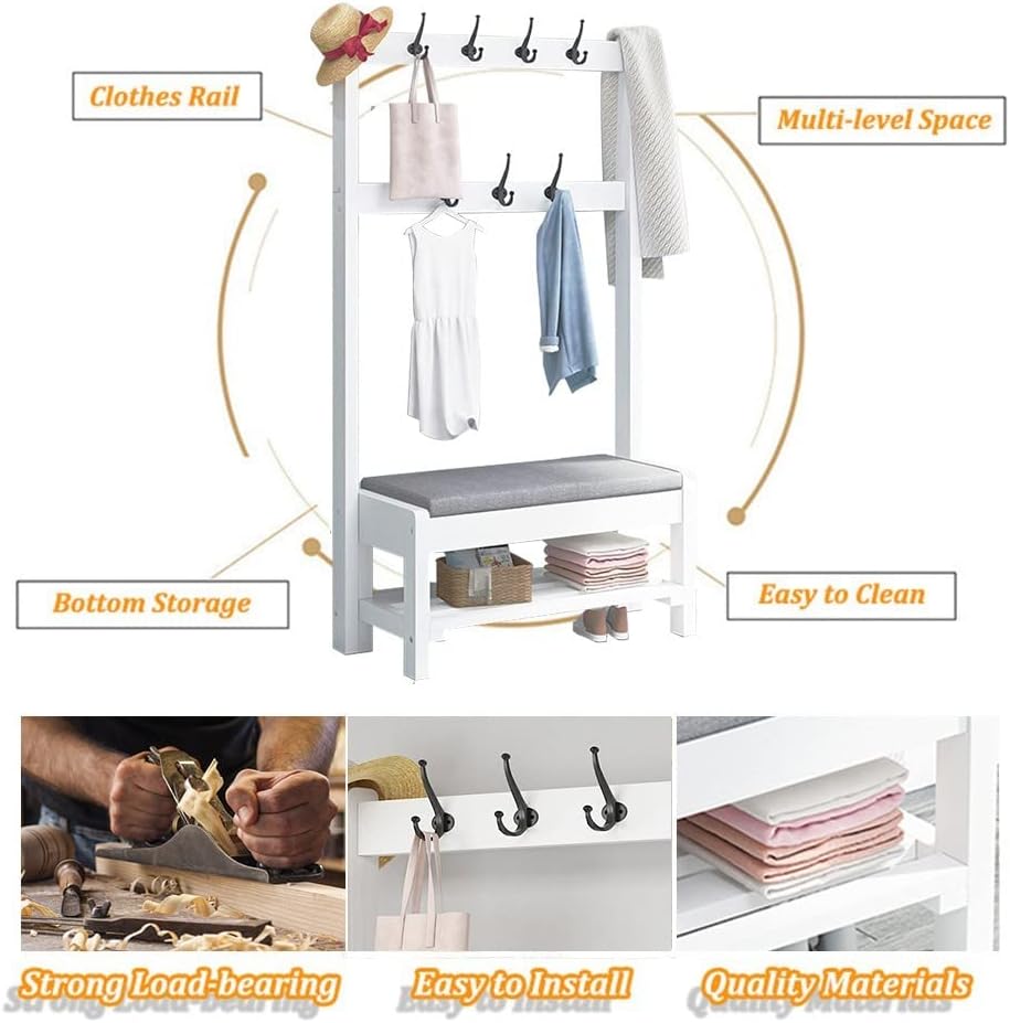 Bamboo Garment Rack, Portable Coat Rack with Bench, for Hanging Clothes, for Hallway Entryway/70 * 30 * 165Cm (50*30*165cm )