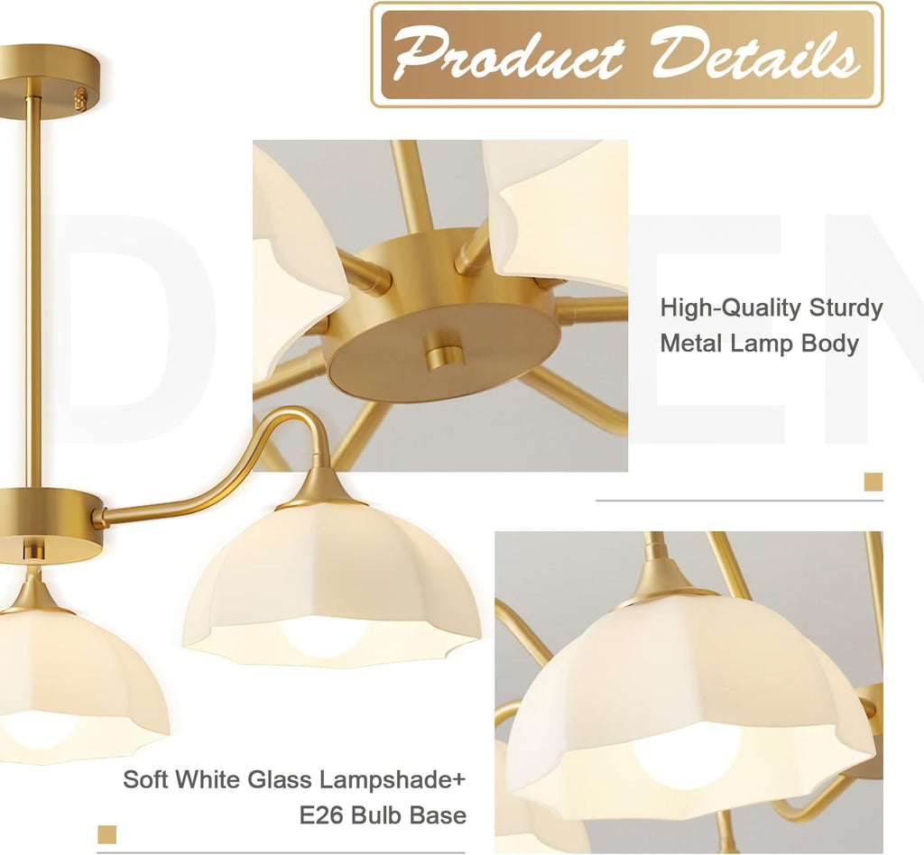Mid Century Modern 3 Light Sputnik Chandeliers Retro Gold Milk Glass Chandelier Pendant Light Fixture Nordic White Ceramic Kitchen Island Hanging Lights Dining Room Ceiling Lamp MPL13-3 GD