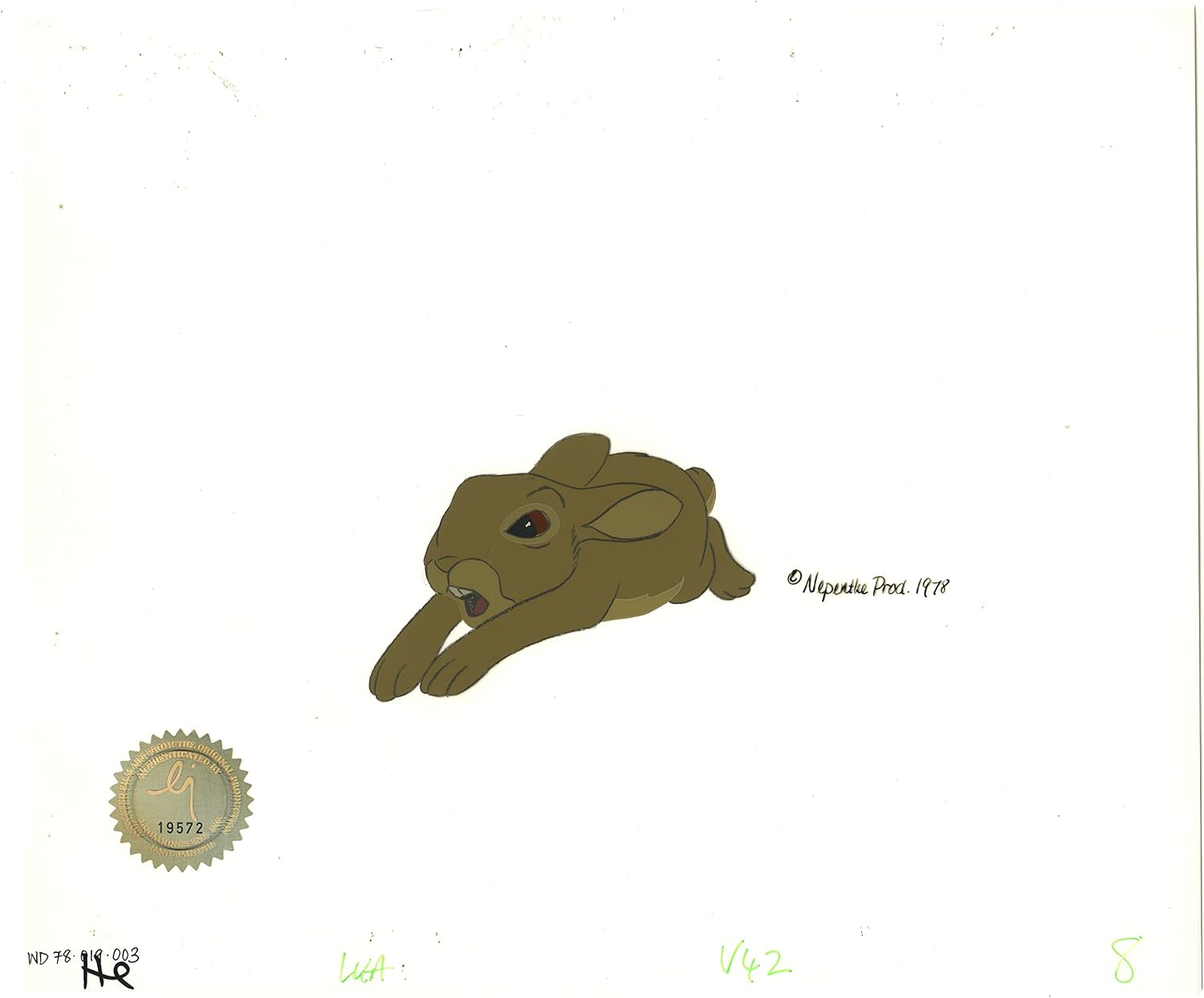 Watership Down 1978 Production Animation Cel of Pipkin with LJE Seal and COA 019-003