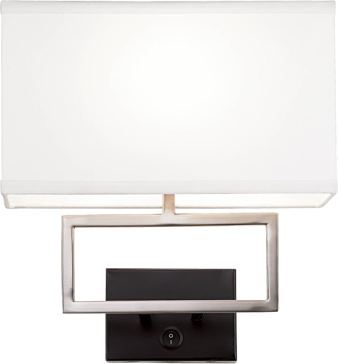 Possini Euro Design Trixie Modern Wall Lamps Set of 2 Brushed Nickel Plug-in 12' Fixture Rectangular Cotton Blend Fabric Shade for Bedroom House Reading Living Room Home