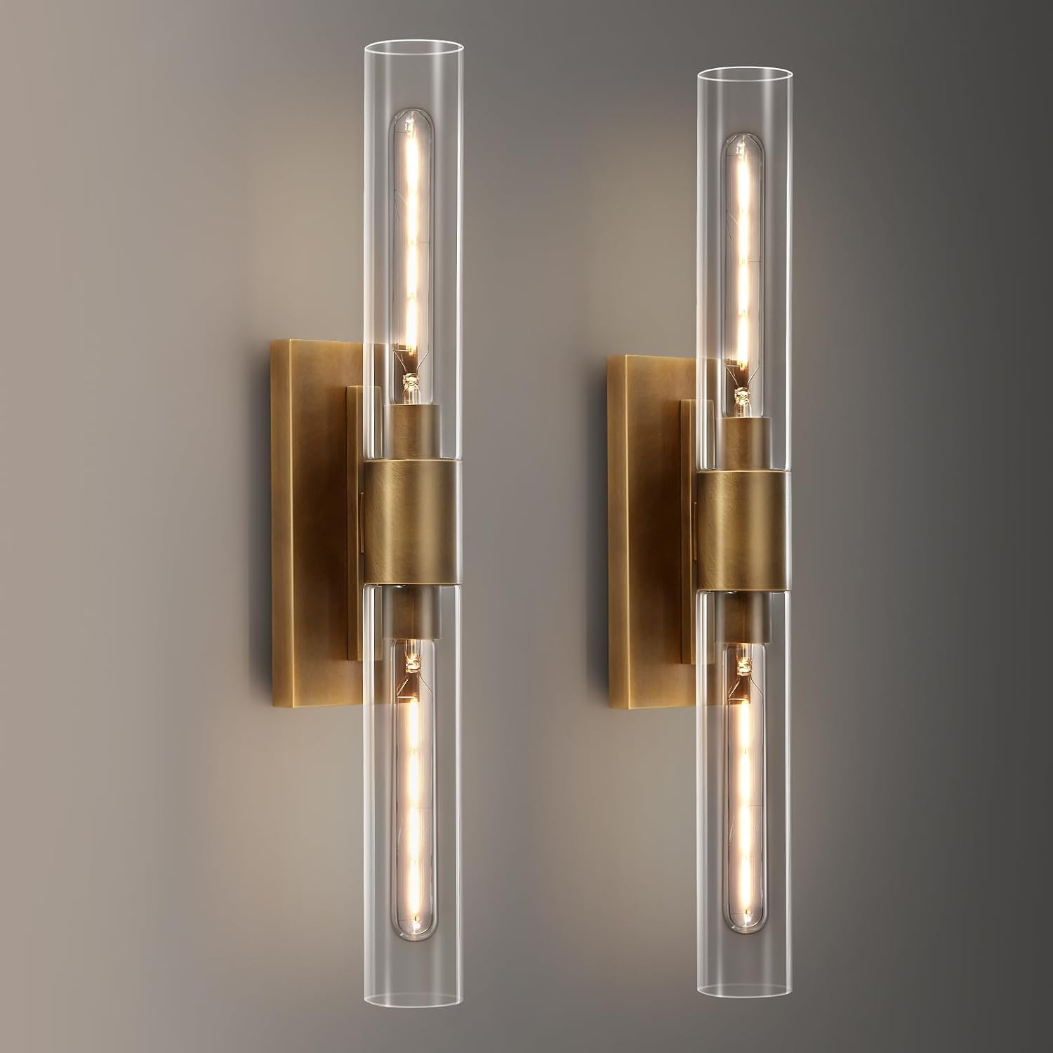 24.8' L Minimalist Style Wall Sconces Set of 2, Brass Wall Lights Fixtures Morden Cylinder Wall Light for Bathroom Vanity Light Indoor Wall Mounted Lamps for Living Room,Bedroom,Hallway