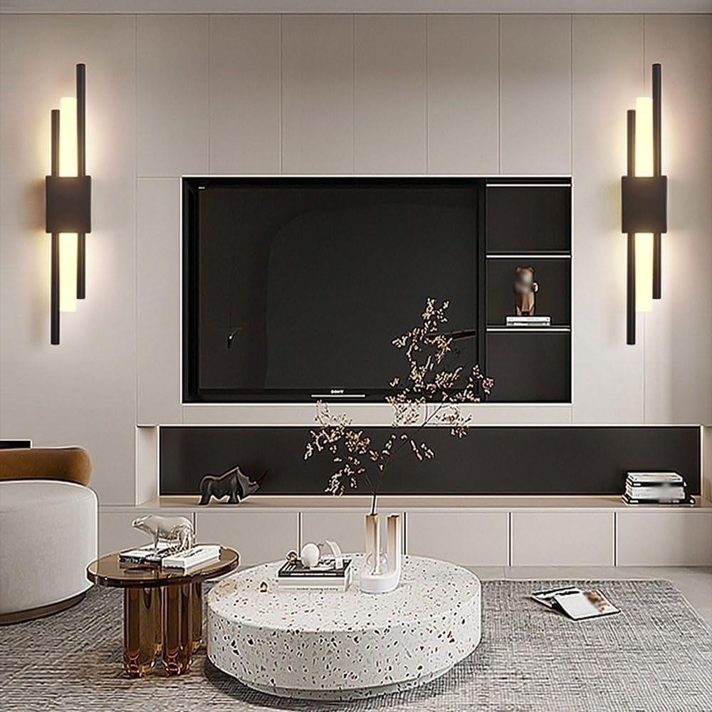 Black LED Linear Wall Light Long Light Sconces Wall Decor Set of 2 Indoor Strip Hallway Wall Lighting Gold Nordic Modern Bedroom Wall Mount Lamp for Bedside Living Room Bathroom