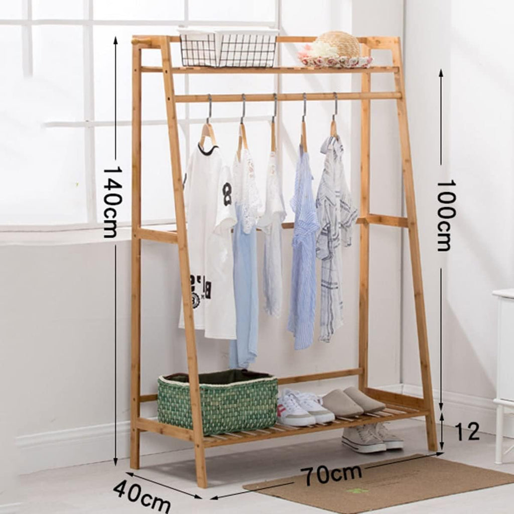 Bamboo Clothes Hanging Rack with 2 Coat Hooks Portable Laundry Rack Cloest Organizer Garment Rack for Bedroom Guest Room/50 * 40 * 140Cm (70*40*140cm )