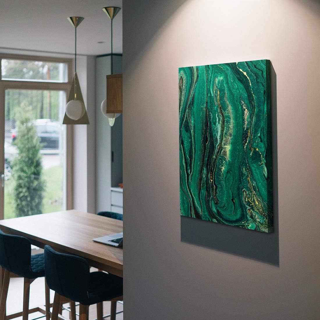Denzoer Green Texture and Gold Abstract Wall Art Modern Canvas Prints with Solid Wood Frame Wall Pictures for Home Decoration, Ready to Hang - 36x46 inches