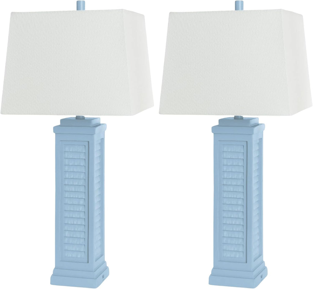 Sea Winds Trading Lux Lighting Coastal Blue Table Lamps Set of 2 with 3-Way Switch USB Charging Port Resin 32 Inch Linen Shade