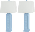 Sea Winds Trading Lux Lighting Coastal Blue Table Lamps Set of 2 with 3-Way Switch USB Charging Port Resin 32 Inch Linen Shade