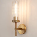 15' Knurled Brass Wall Sconce with Vertical Striped Glass Tube, Gold Bathroom Vanity Light Fixtures, Modern Lamp Lighting for Bedroom, Living Room, Hallway, Staircase, Mirror, Kitchen
