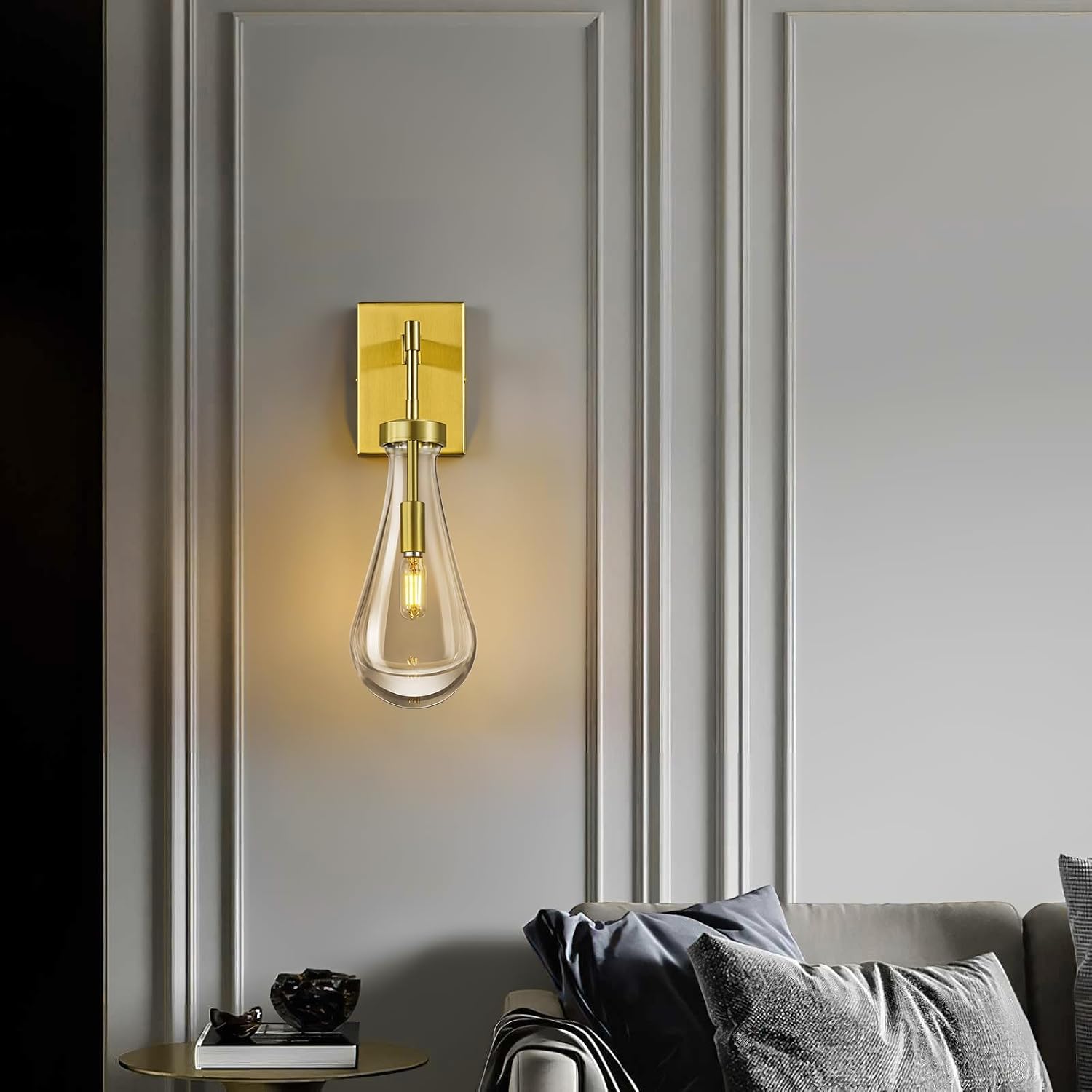 Raindrop Wall Sconces Gold Sconces Wall Decor Modern Wall Lighting Glass Bathroom Sconces Indoor Vanity Light Wall Lamp for Bedroom Living Room Stair (1 Pack)