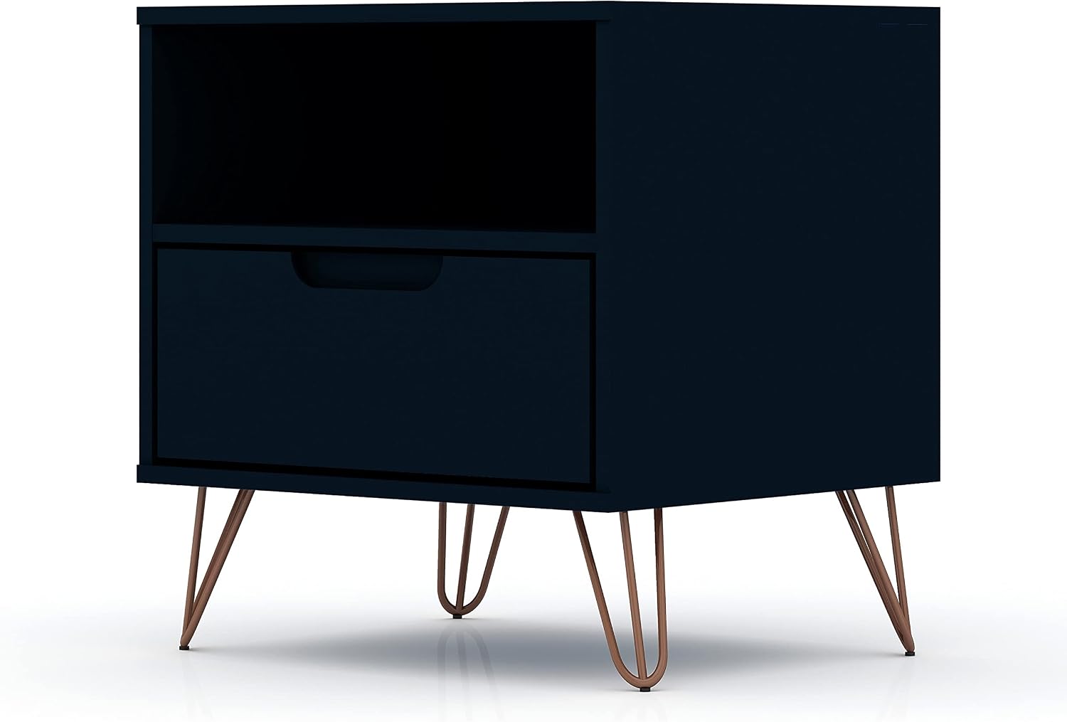 Manhattan Comfort Rockefeller Nightstands Set of 2 with Drawer and Cubby, Ideal for Bedroom and Living Room, Bedside Table with Mid Century Modern Design, Functional Storage Organizer, Blue