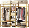 Freestanding Bamboo Wood Garment Rack, Corner Clothes Hanging Rack with 9 Tiers, 147 * 41 * 165cm, Space Saver