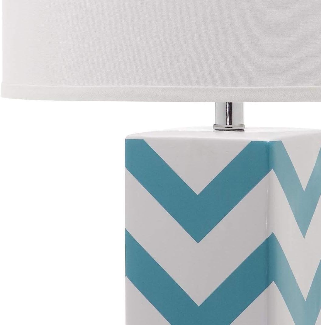 SAFAVIEH Lighting Collection Chevron Modern Contemporary Light Blue Stripe 27-inch Bedroom Living Room Home Office Desk Nightstand Table Lamp Set of 2 (LED Bulbs Included)
