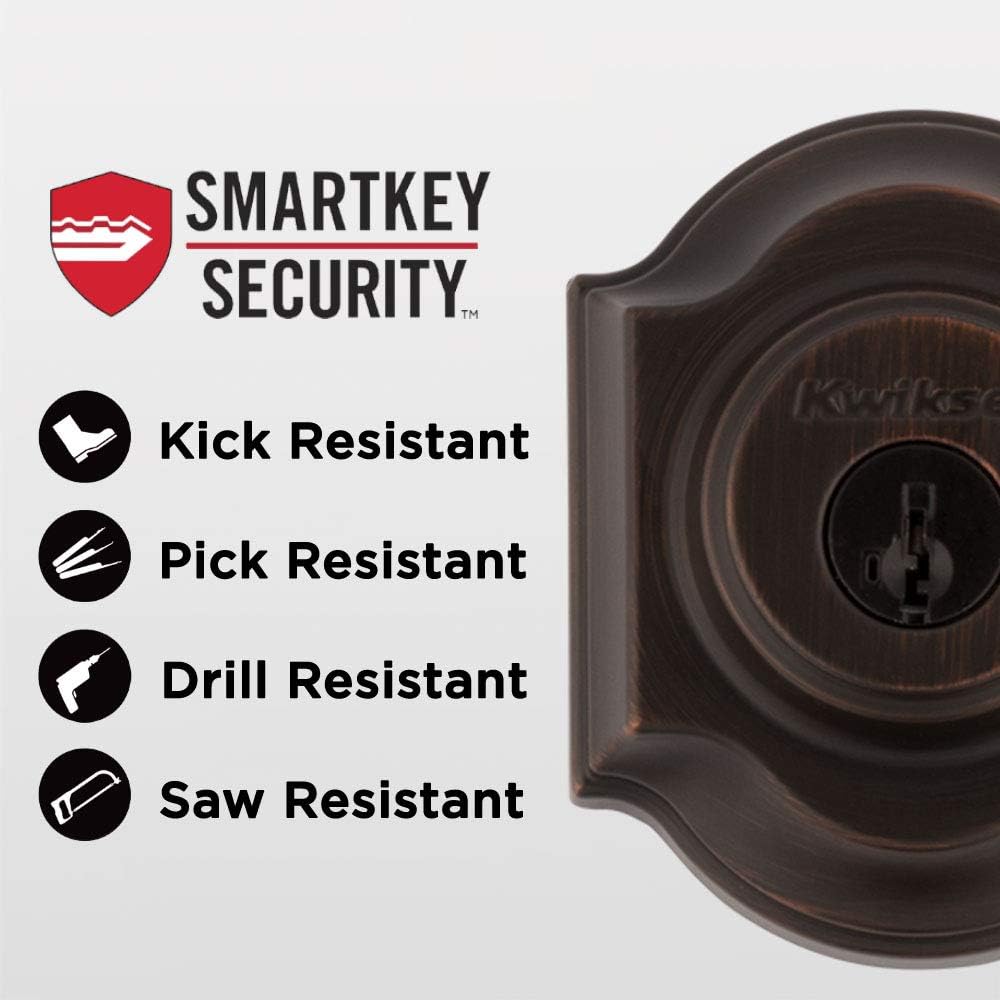 Kwikset Montara Front Door Lock Handle and Deadbolt Set, Entry Handleset Exterior with Interior Door Knob, Venetian Bronze, Pick Resistant SmartKey Rekey Deadbolt Security