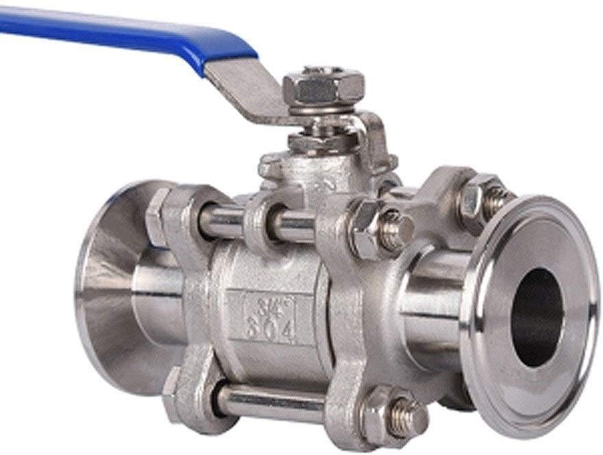 Garden Tap Connector Water Pipe Connectors, 1pcs 1/4',1/2',3/4',1' Stainless Steel 304 Sanitary Ball Valve,3 Three Piece 1.5' 50.5mm Tri Clamp Ferrule Type for Homebrew Diar(1 1/4')