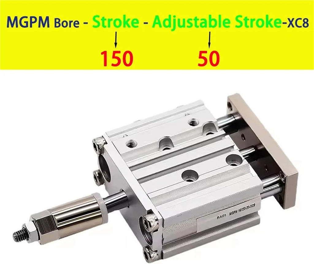 Pneumatic Cylinder Adjustable Stroke Type Three Bar Three-axis with Magnet MGPM12/16/20/25/32/40/50 Stroke 20-200mm(Stroke 150-50mm,Bore 12mm)