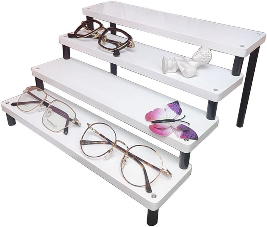 Eyeglass Displays Wood Lacquer Stepped Sunglasses Display Rack Sunglasses Eyewear Holder Display Sunglasses Organizer Stands Sunglasses Rack Display Risers(B,3-Tier)