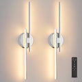 Rechargeable Battery Operated Wall Sconce Set Of Two, Chrome Wireless LED Wall Sconces With Remote Control, Dimmable 3 Colors Cordless wall lights for Living Room, bedroom, Hallway, 23.6 Inch ( 2pcs)