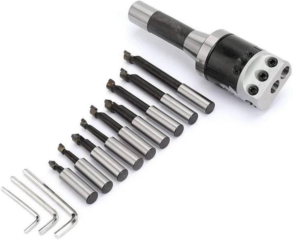 R8 Taper, M12 Thread, F1-12 50mm Boring Head with R8 Shank and 9pcs 12mm Boring Bars, Boring Head Set