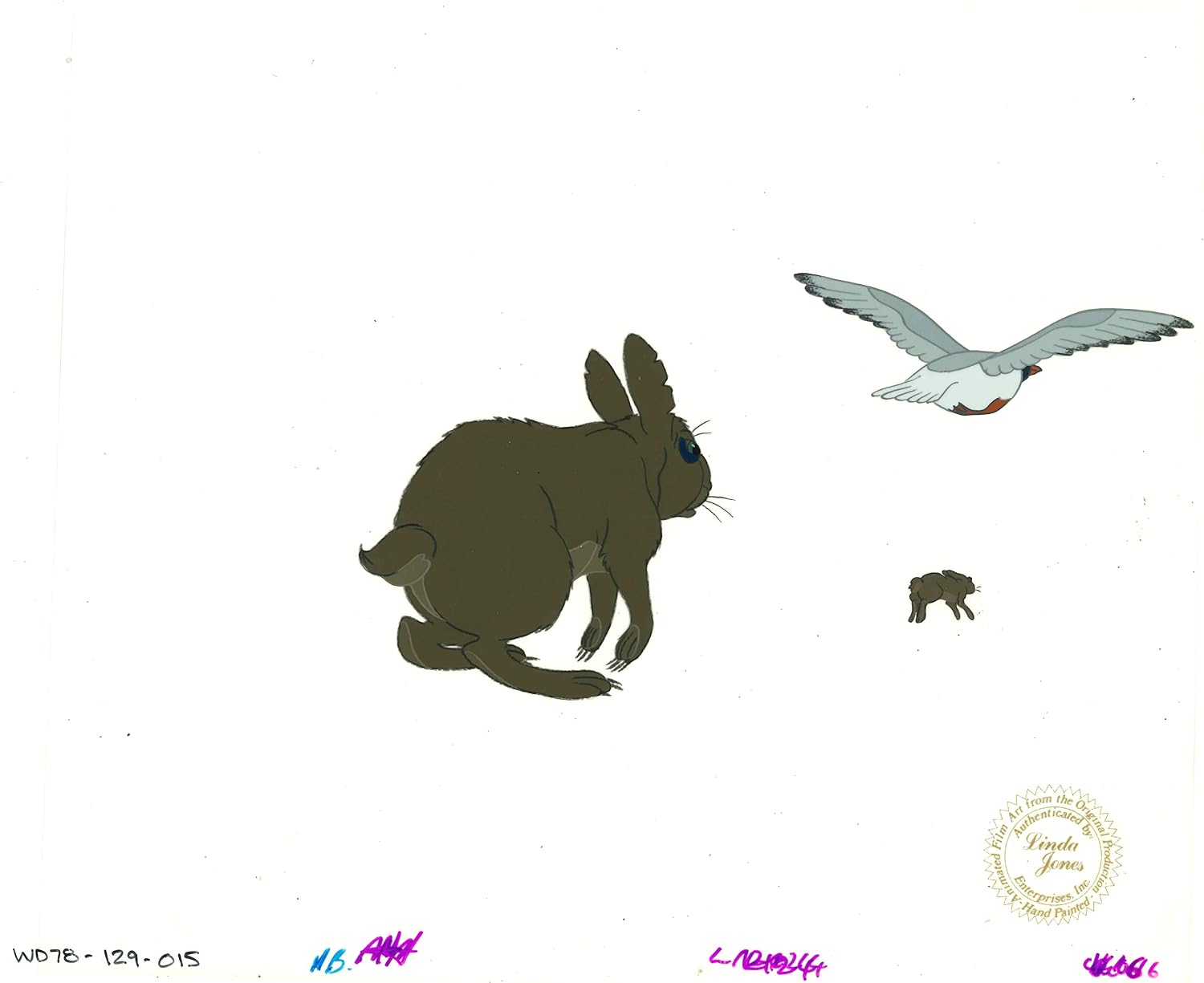 Watership Down 1978 Production Animation Cel with Linda Jones Seal and Coa 129-15 Multiple Rabbits