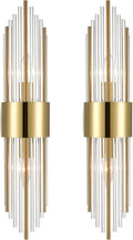 2-Light Modern Brushed Titanium Gold Wall Sconce with Clear Glass Crystal Luxury Wall Light Fixtures for Bedroom Living Room Bathroom Vanity Mirror Light Fixtures Set of 2