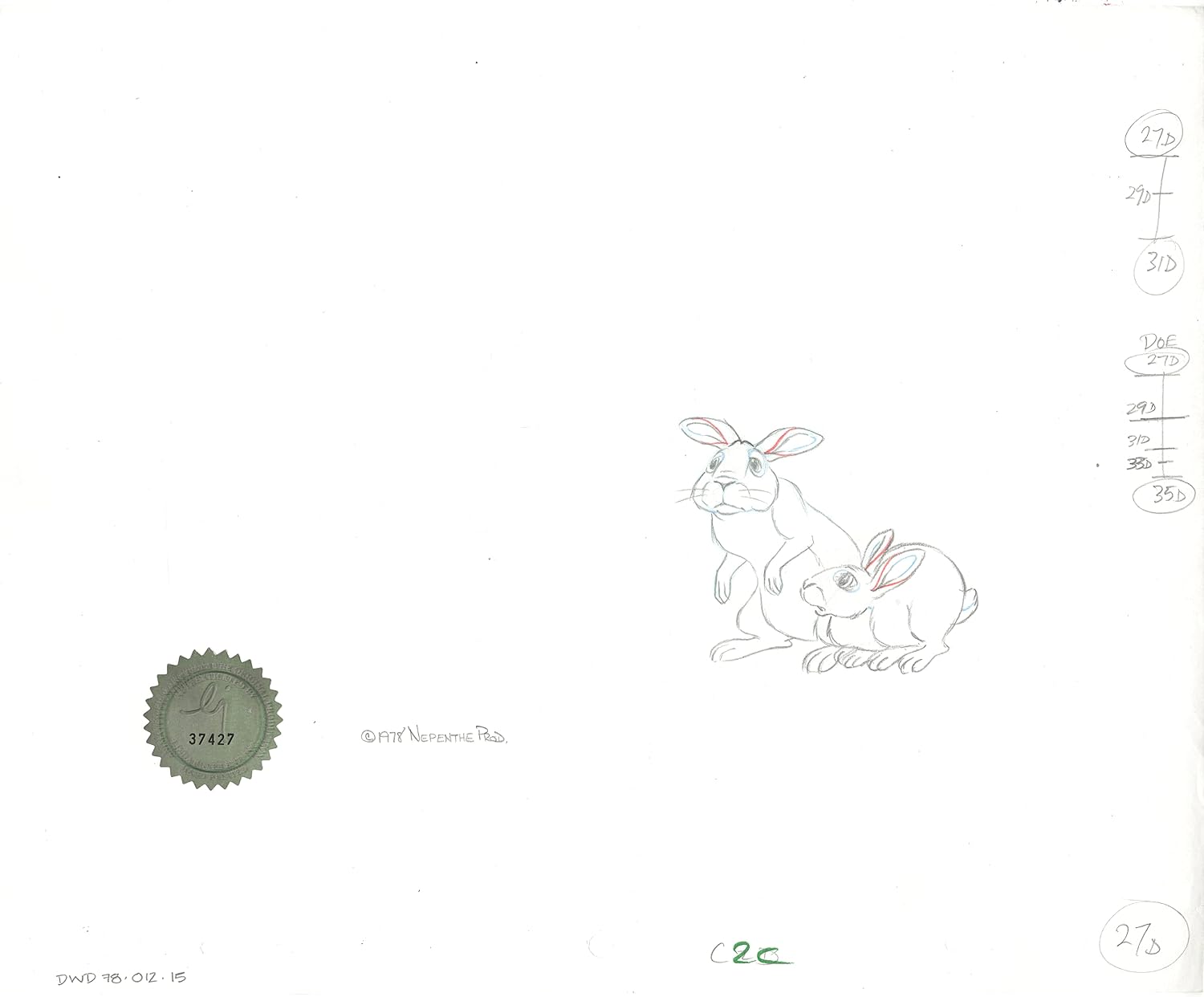 Watership Down 1978 Production Animation Cel Drawing with Linda Jones Enterprise Certificate of Authenticity 012-015