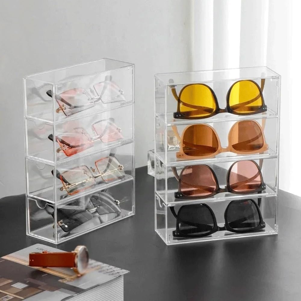 Eyeglasses Stand 4 Layers Large Glasses Organizer Box Glasses Storage Box Multifunctional Stackable Display Holder Reusable Acrylic Cosmetics Eyewear Display Rack