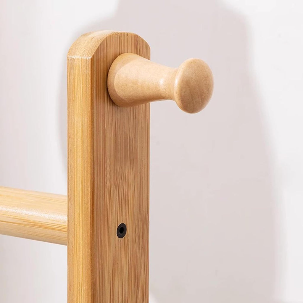 Garment Rack Bamboo Clothing Rack Corner Coat Rack Stand Hall Trees Free Standing Clothes Hanging Rail With Shelves And 4 Hooks For Entryway Bedroom Living Room, 40X30X162CM(Color:Wood color)